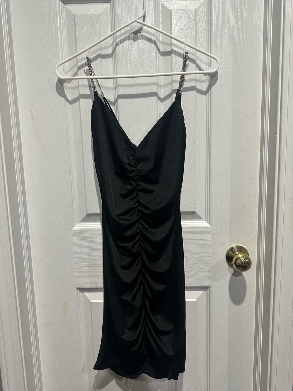 SHEIN Black Ruched Slip Dress with Chain Straps